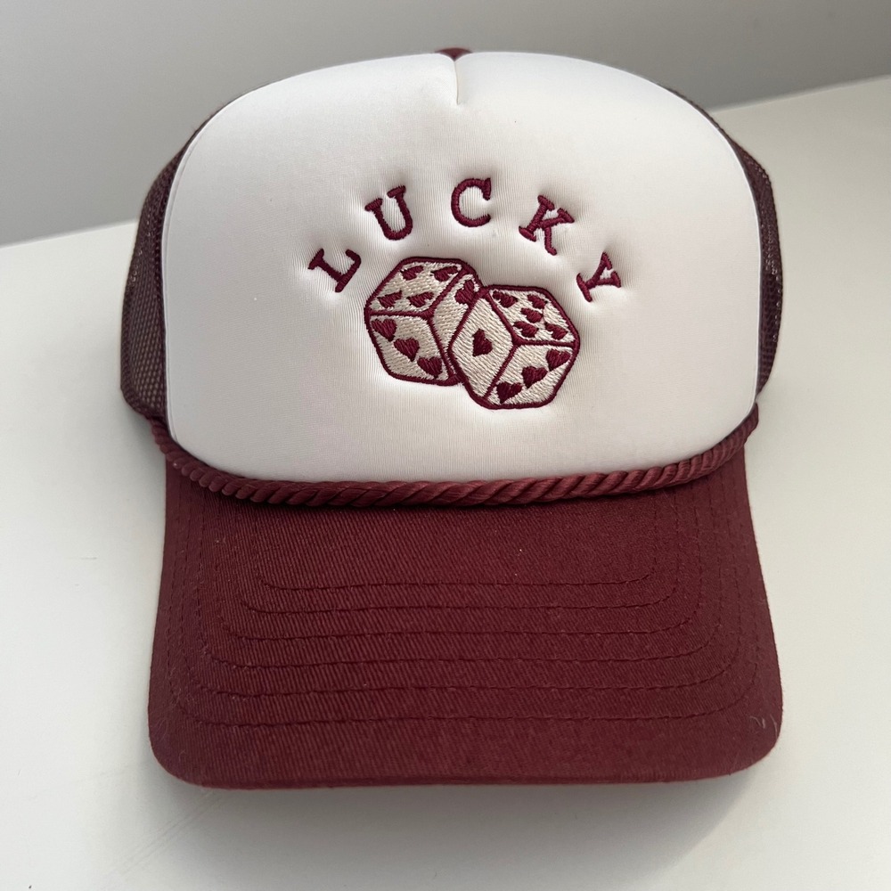 Concept One Lucky Dice Trucker Hat Burgundy White Mesh Snapback Cap NWT